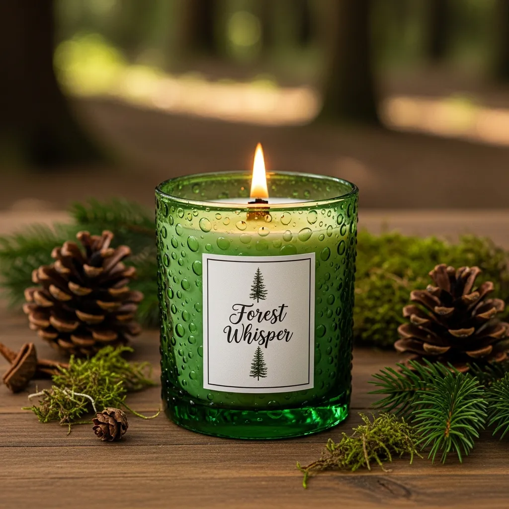 Forest Whisper stearinlys i grøn glasbeholder