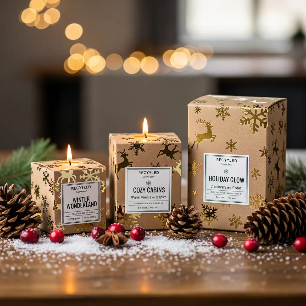 Vinterkollektion med tre stearinlys i festlig emballage